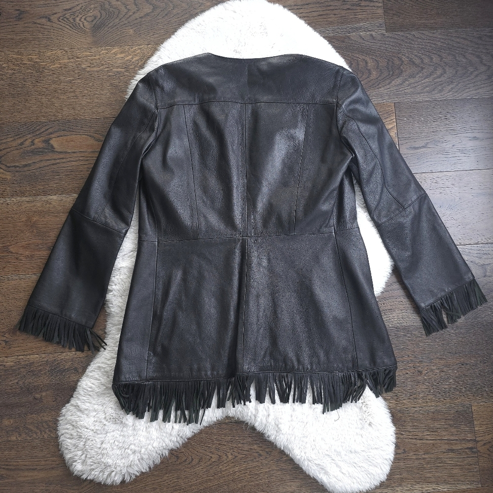 Vintage Euro Y2K Leather Floral Embroidered Fringe Lace Up Jacket - Picture 7 of 7